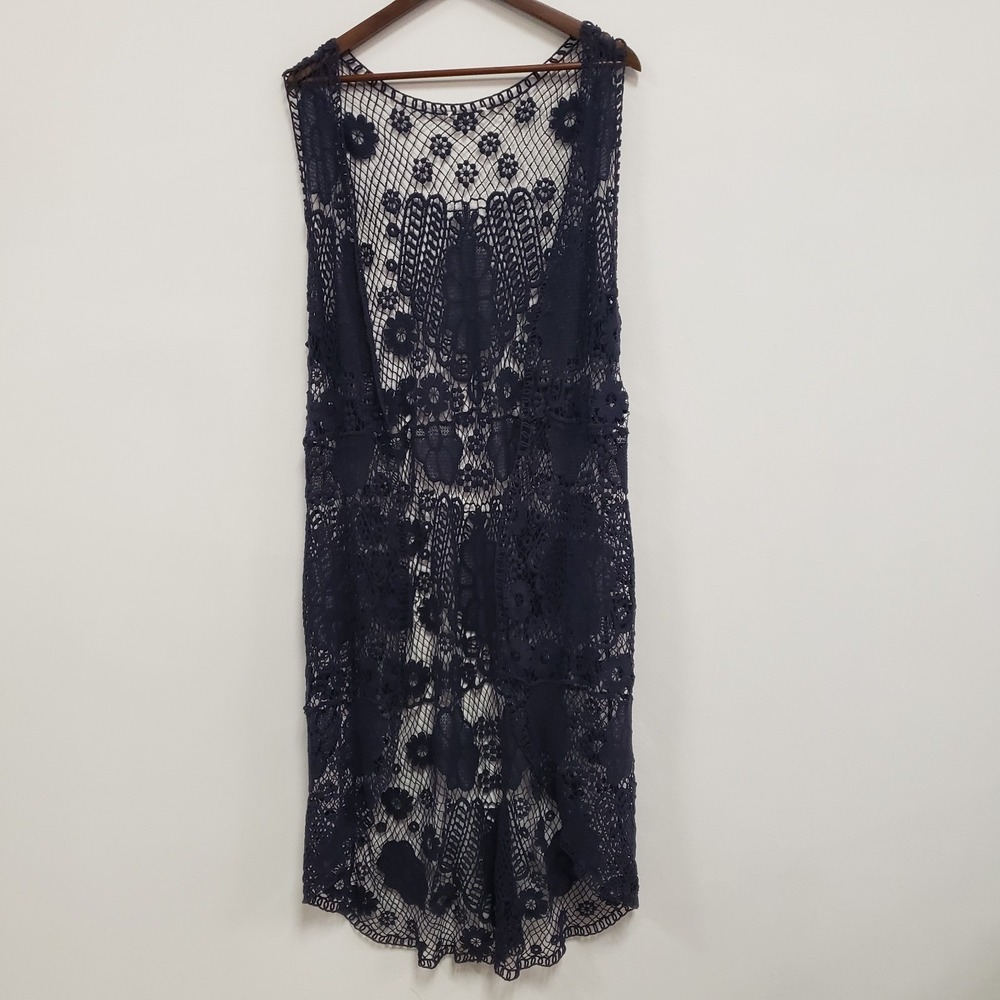 Womens Lace Open Front‎ Bohemian Kimono Top Size XL Blue Boho Festival Layers